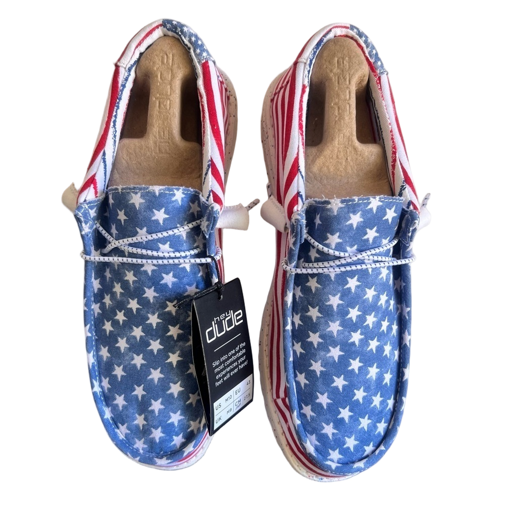 Hey Dude NEW Men's Wally Patriotic Stars and Stripes Shoe Size 10 #B1260